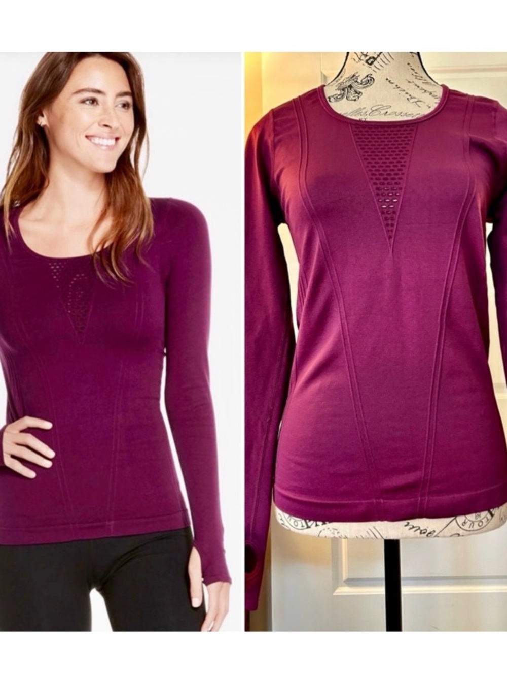 FABLETICS Arta Seamless Long Sleeve Vented  Mesh Running  Shirt~Burgundy Sz S💛